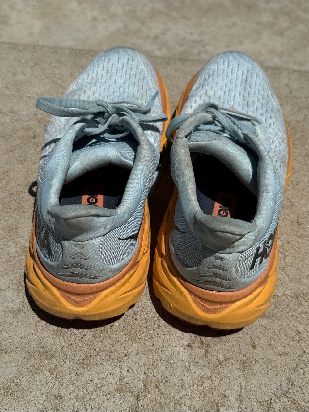 Hoka Clifton 8 Summer Song Ice Flow Blue Orange Running Shoes Womens Size 7